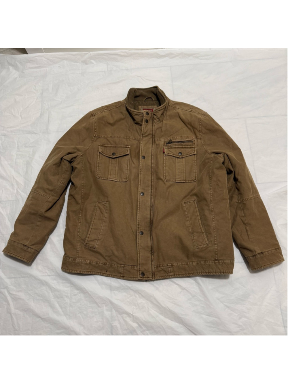 Levi's Men’s Brown Washed Cotton Military Jacket with Quilted Lining Size XXL